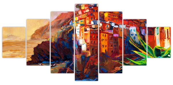 Obraz - Vesnice na pobřeží Cinque Terre, Italská riviéra, moderní impresionismus (210x100 cm)