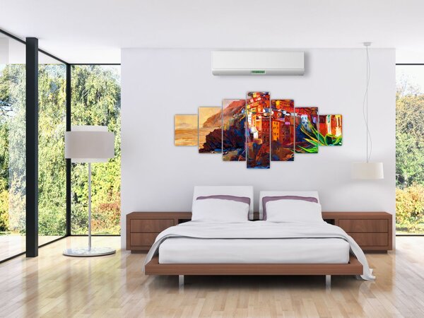Obraz - Vesnice na pobřeží Cinque Terre, Italská riviéra, moderní impresionismus (210x100 cm)