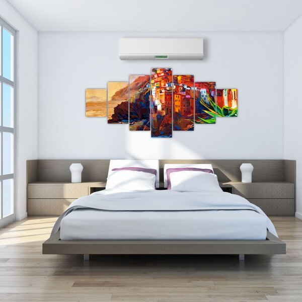 Obraz - Vesnice na pobřeží Cinque Terre, Italská riviéra, moderní impresionismus (210x100 cm)