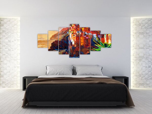 Obraz - Vesnice na pobřeží Cinque Terre, Italská riviéra, moderní impresionismus (210x100 cm)