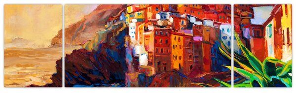 Obraz - Vesnice na pobřeží Cinque Terre, Italská riviéra, moderní impresionismus (170x50 cm)