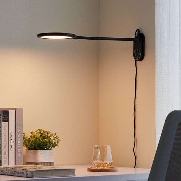 Stolní lampa Lindby, Valtaria, stmívatelné, Černá, Pracovna, Plast, Moderní
