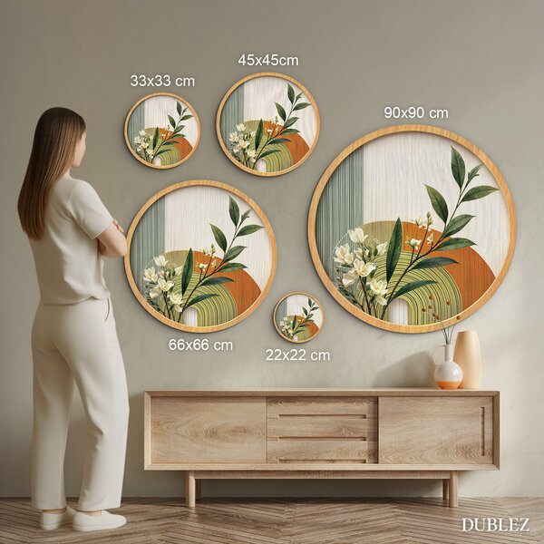 DUBLEZ | Kruhový botanický obraz - Mid-century | UV tisk, Premium