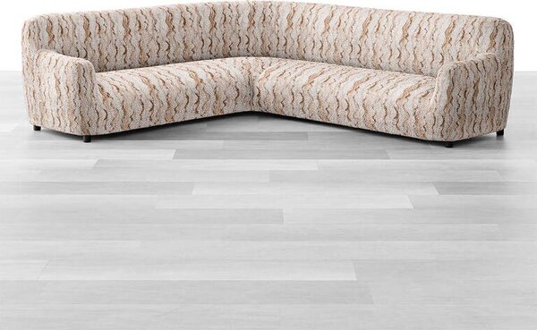 Bielastické potahy OCEANO NOVÉ béžové rohová sedačka (š. 350 - 530 cm)