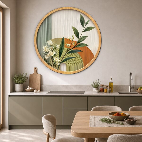 DUBLEZ | Kruhový botanický obraz - Mid-century | UV tisk, Premium