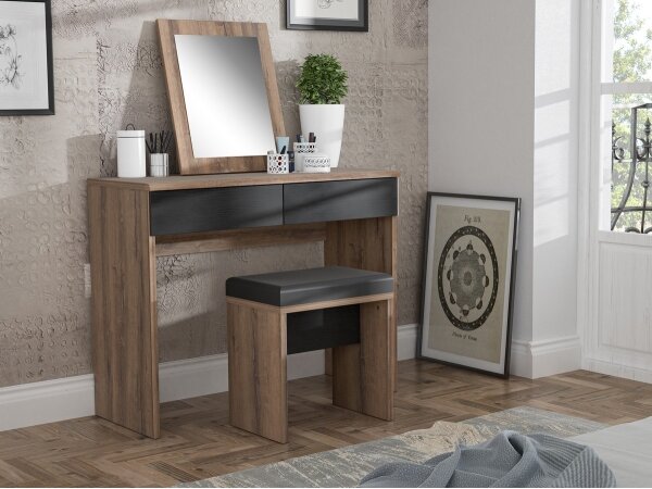 Toaletní stolek JUNO + taburet 45x29,6 cm hnědá/černá