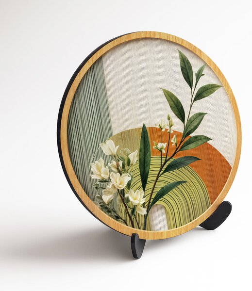 DUBLEZ | Kruhový botanický obraz - Mid-century | UV tisk, Premium