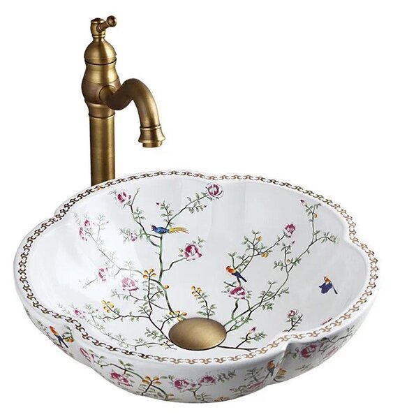 REA-U7504 - Umyvadlo na desku FELICIA pr. 42,5 cm keramika/květovaný vzor