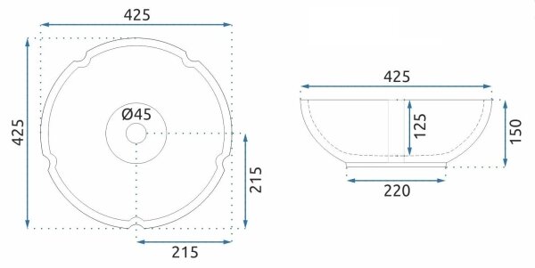 REA-U7504 - Umyvadlo na desku FELICIA pr. 42,5 cm keramika/květovaný vzor