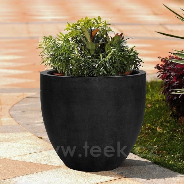Pottery Pots Venkovní květináč kulatý Jesslyn M, Black (barva černá), kolekce Natural, kompozit Fiberstone, průměr 60 cm x v 52 cm, objem cca 107 l
