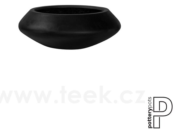 Pottery Pots Venkovní květináč kulatý Tara M, Black (barva černá), kolekce Natural, kompozit Fiberstone, průměr 60 cm x v 22,5 cm, objem cca 19 l