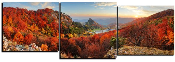 Obraz na plátně - Podzimní krajina při západu slunce, Slovensko, Vrsatec -panoráma 5260D (90x30 cm)
