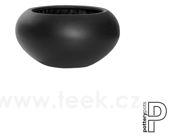 Pottery Pots Venkovní květináč kulatý Cora S, Black (barva černá), kolekce Natural, kompozit Fiberstone, průměr 47 cm x v 25,5 cm, objem cca 33 l