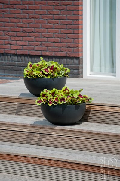 Pottery Pots Venkovní květináč kulatý Vic Bowl S, Black (barva černá), kolekce Natural, kompozit Fiberstone, průměr 38,5 cm x v 18 cm, objem cca 7 l