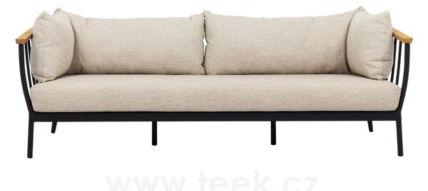 Apple Bee 3-místná pohovka Condor, Apple Bee, 217x86x66 cm, rám hliník Black, područky teak, sedáky venkovní látka Natural Oak