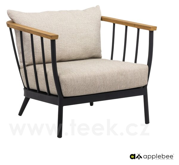 Apple Bee Nízké křeslo Condor, Apple Bee, 83x80x66 cm, rám hliník Black, područky teak, sedáky venkovní látka Natural Oak