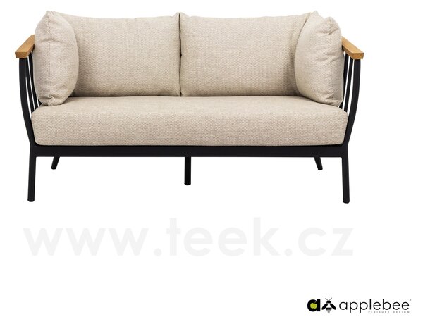 Apple Bee 2-místná pohovka Condor, Apple Bee, 150x86x66 cm, rám hliník Black, područky teak, sedáky venkovní látka Natural Oak