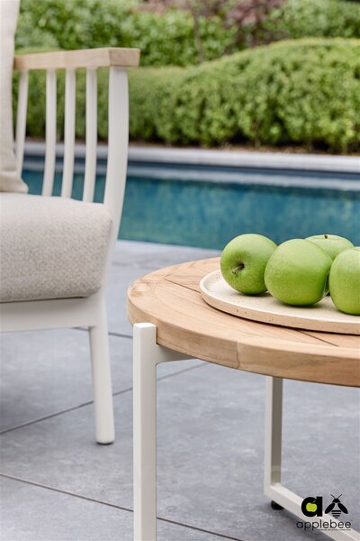Apple Bee Odkládací stolek Condor, Apple Bee, kulatý 54x50 cm, rám hliník Black (černá), deska teak