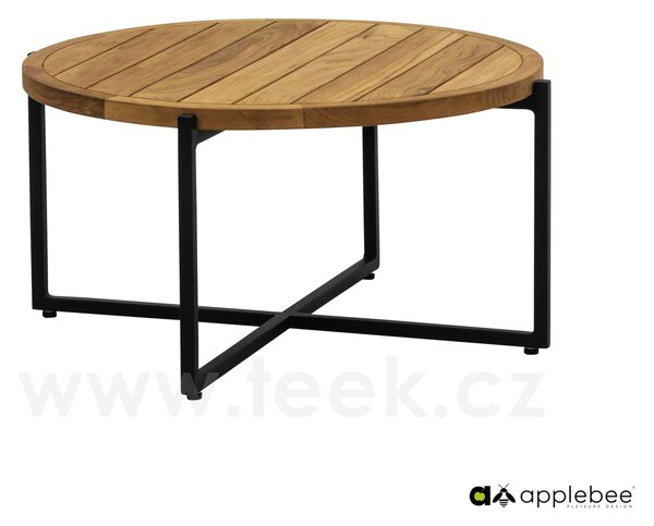 Apple Bee Konferenční stolek Condor, Apple Bee, kulatý 74x38 cm, rám hliník Black (černá), deska teak