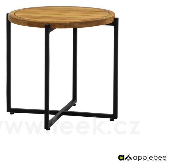 Apple Bee Odkládací stolek Condor, Apple Bee, kulatý 54x50 cm, rám hliník Black (černá), deska teak