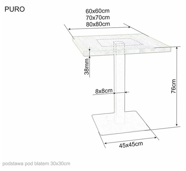 Černý jídelní stůl s deskou v dekoru dub PURO 70x70