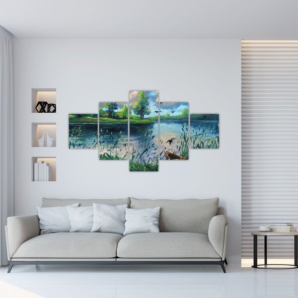 Obraz - Olejomalba, Letní podvečer u jezera (125x70 cm)