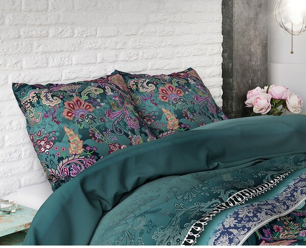 Bavlněné francouzské povlečení 240x220 cm – Paisley Green (zelený kašmírový vzor)