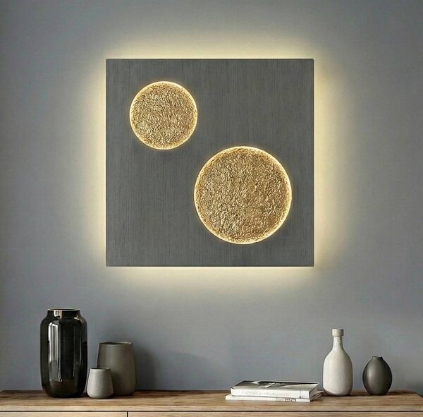 Lucande LED nástěnné světlo Delin, šedá/zlatá, 55 x cm, stmívatelné, stmívatelný, Hliník / šedá / zinek, Obývací pokoj / jídelna, kov, Moderní
