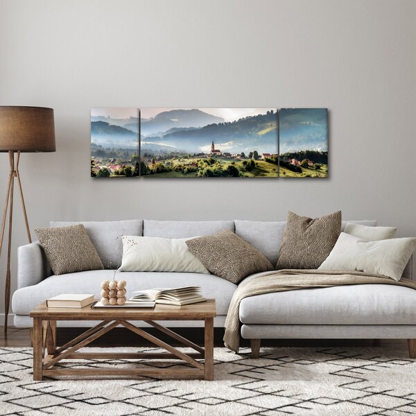 Obraz - vesnička v mlze (170x50 cm)