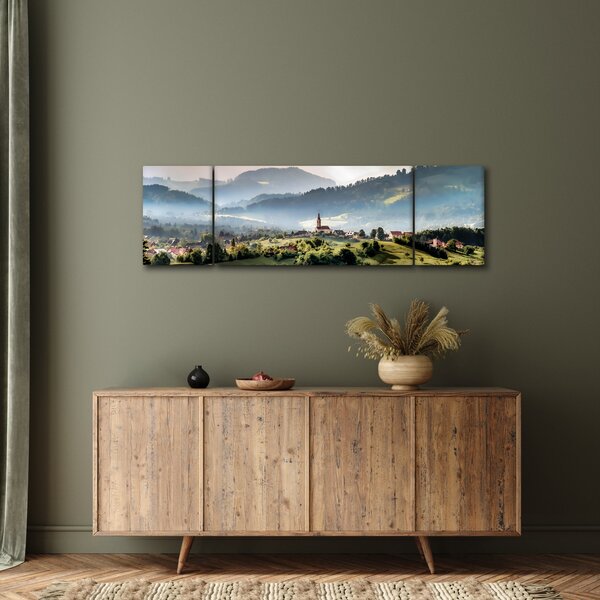 Obraz - vesnička v mlze (170x50 cm)