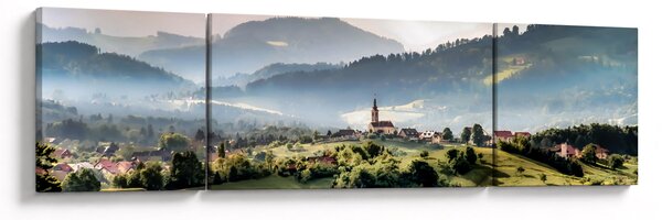 Obraz - vesnička v mlze (170x50 cm)