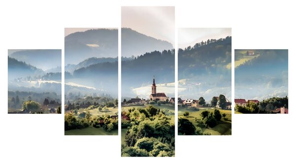 Obraz - vesnička v mlze (125x70 cm)