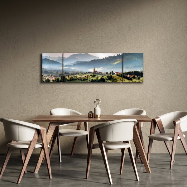 Obraz - vesnička v mlze (170x50 cm)