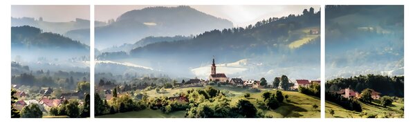 Obraz - vesnička v mlze (170x50 cm)