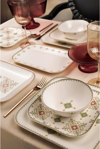 Jídelní sada 26 ks bílá/zelená/porcelán