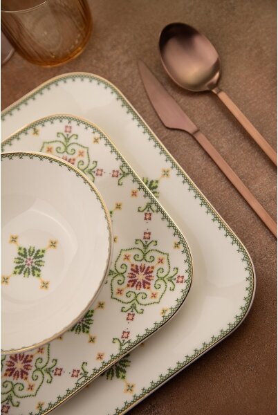 Jídelní sada 26 ks bílá/zelená/porcelán