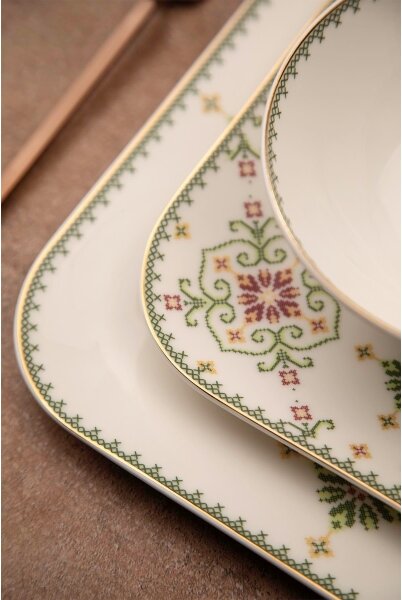 Jídelní sada 26 ks bílá/zelená/porcelán