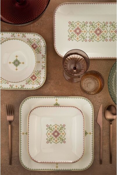 Jídelní sada 26 ks bílá/zelená/porcelán