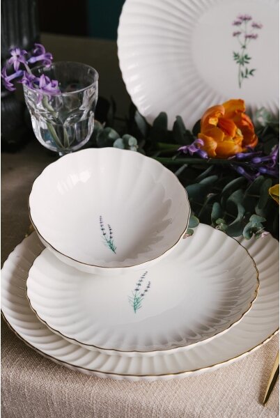 Jídelní sada 27 ks bílá/zlatá/porcelán