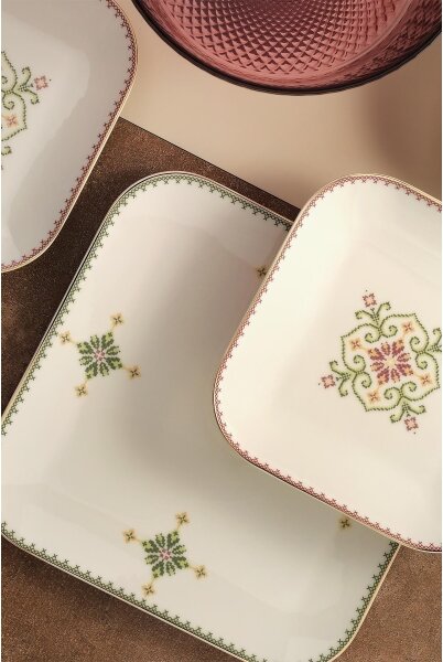 Jídelní sada 26 ks bílá/zelená/porcelán