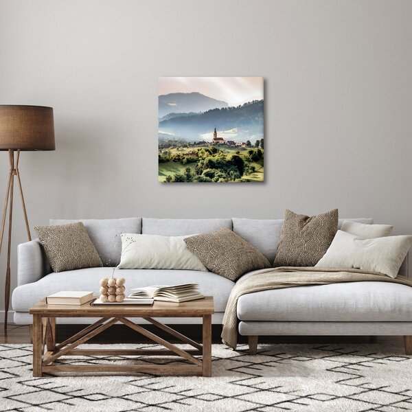 Obraz - vesnička v mlze (30x30 cm)