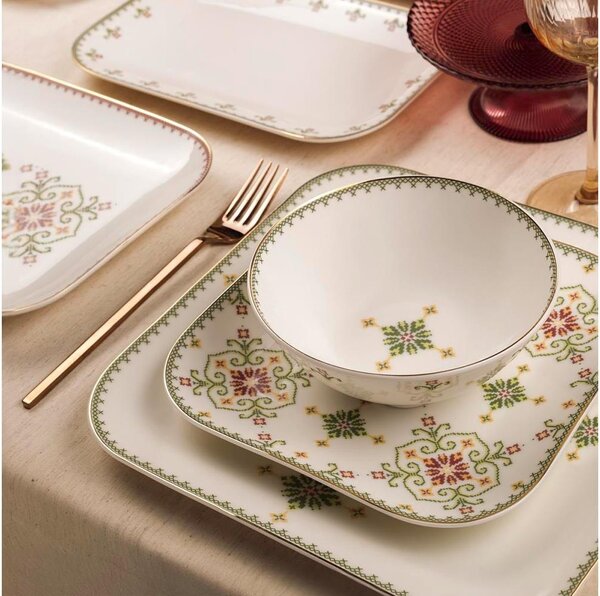 Jídelní sada 26 ks bílá/zelená/porcelán
