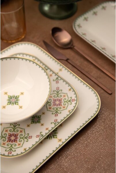 Jídelní sada 26 ks bílá/zelená/porcelán