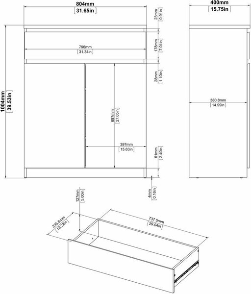 Tvilum Komoda Simplicitous 234 80 cm beton/bílá lesk