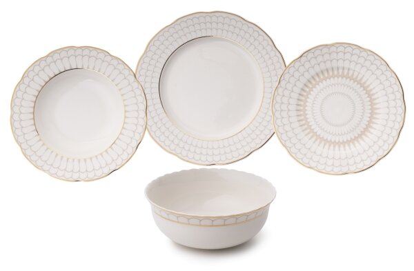 Jídelní sada 24 ks bílá/zlatá/porcelán