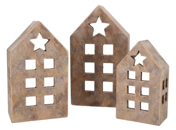Zlatý antik cementový svícen domek House Gold XL - 19*12*33 cm - daan kromhout