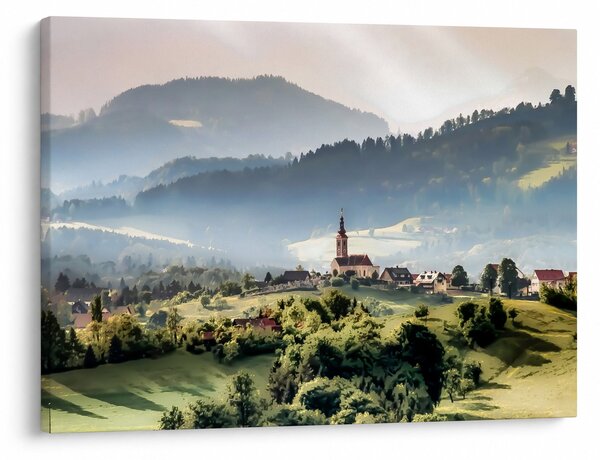 Obraz - vesnička v mlze (70x50 cm)