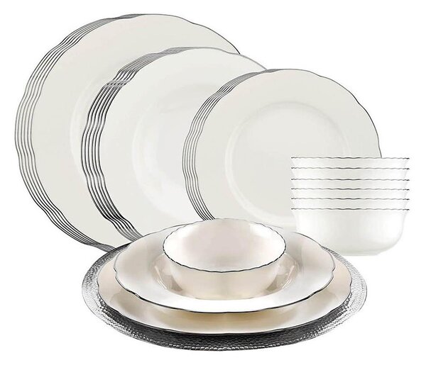 Jídelní sada 24 ks bílá/stříbrná/porcelán
