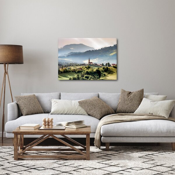 Obraz - vesnička v mlze (70x50 cm)