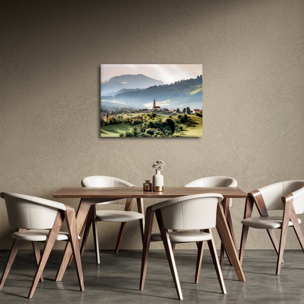 Obraz - vesnička v mlze (70x50 cm)